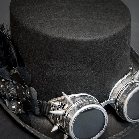 Steampunk Top Hat Costume Hat with Goggles Feather - Picture 3 of 4